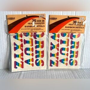 NOS Vintage PENN Retro Rainbow Stripe Iron On Heat Transfer Initials 72 Letters